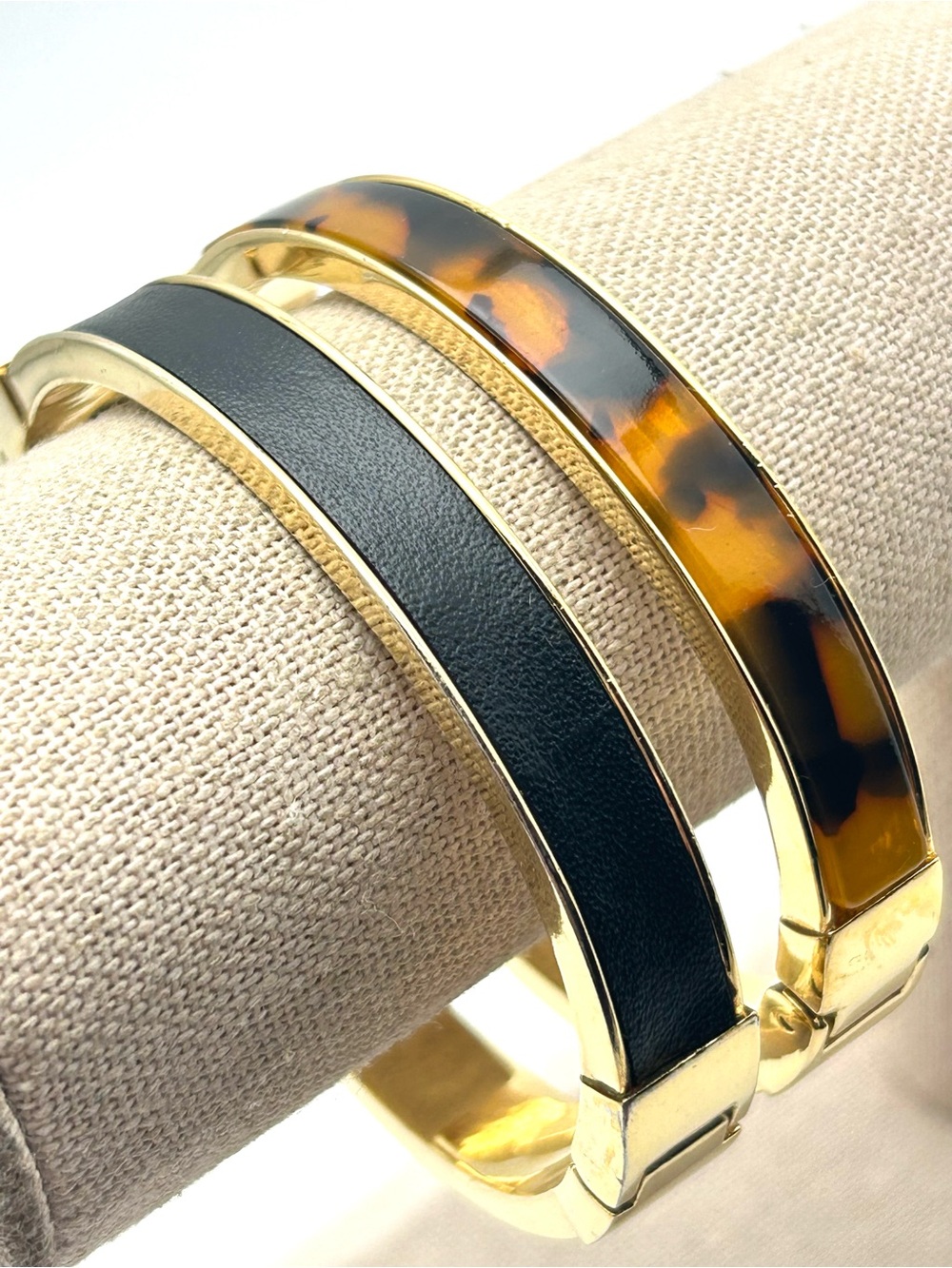 Ann Taylor Set of 2 Black and Tortoise Hinged Bangle Bracelets